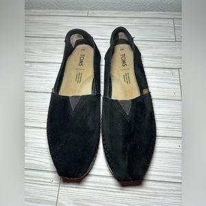 Toms black suede slip ons size 7